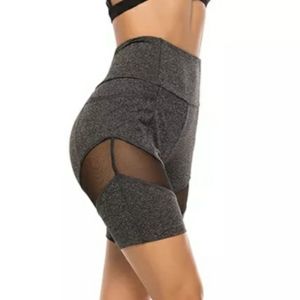 High Waist Yoga Bike Shorts Mesh Panel And Pockets